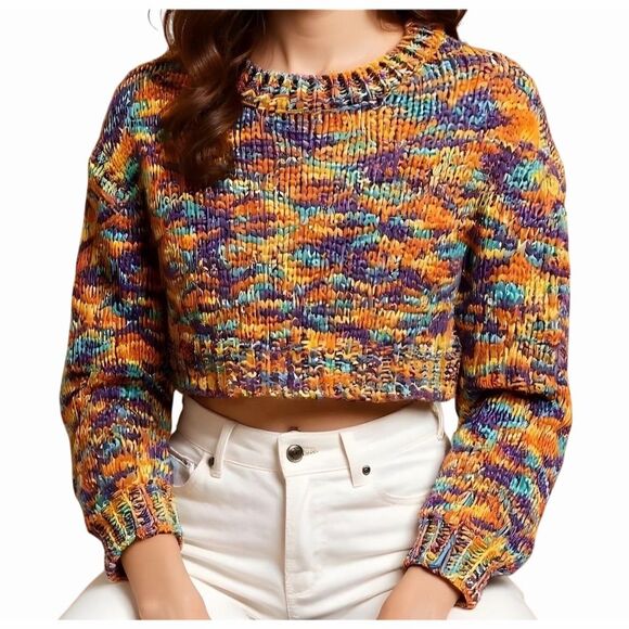 STORIA Sweaters - Storia Women's Multicolor Knit Crop Sweater Size S Long Sleeve Pullover